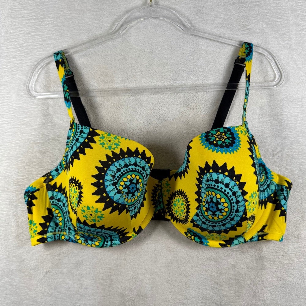 Cacique 44DD Yellow Paisley Medallion Underwire Padded T-Shirt Bra MI11071088